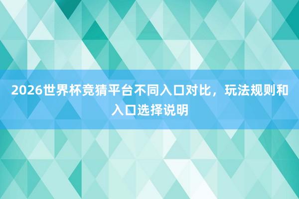 2026世界杯竞猜平台不同入口对比，玩法规则和入口选择说明