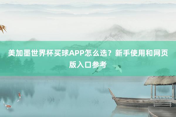美加墨世界杯买球APP怎么选？新手使用和网页版入口参考